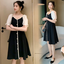 Maternity dress Summer dress Fashion small fragrance mid-length skirt gentle trend mom age reduction thin black dress