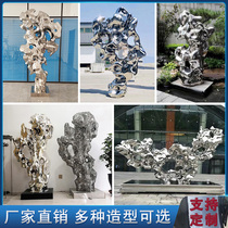 Stainless steel Taihu stone sculpture large metal mirror rockery abstract water drop stone landscape garden custom ornaments