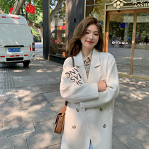 (Coat family Porto) Korean white high-end long coat autumn and winter New woolen coat women