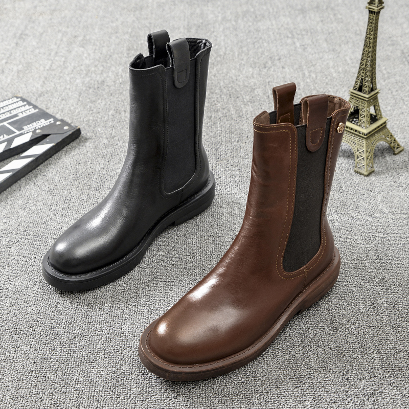 2021 autumn winter new loose tight belt low heel khaki black single plus velvet warm small group of womens shoes tide