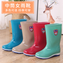 Spring and summer fashion rain boots Female adult rain boots mid-tube water shoes beef tendon bottom womens non-slip galoshes high-tube water boots rubber shoes