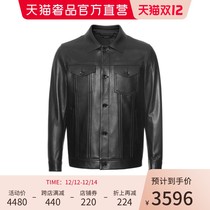 DAVID NAMAN mens lapel straight short autumn winter leather leather solid color multi-pocket simple jacket men