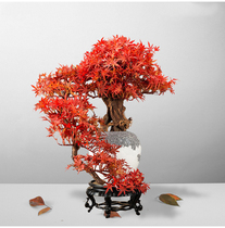 Simulation welcome pine bonsai Living room entrance Red maple leaf lucky fake tree decoration New Chinese fake flower decoration Hotel