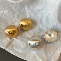 CE European and American frosted wire drawing round ball earrings womens small crowddesign senses advanced light lavish gold metal earrings earrings