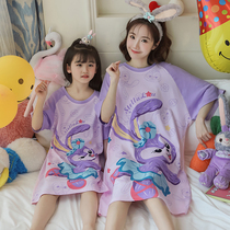 Girls nightgown Modal summer short sleeves parent-child mother girl loose skirt princess style childrens pajamas star dew