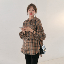 2022 Early Spring New Womens Retro Plaid Shirt Spring Autumn Fashion Pregnancy Woman Dress South Korea Loose Long Sleeve Laced Blouse