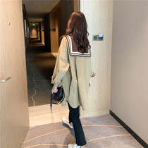  Free shawl ~ maternity shirt long-sleeved top Spring cardigan jacket fashion large size net red casual shirt tide mom