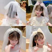 Princess veil crown White little girl hair accessories Bow wedding photo baby birthday white childrens hair band