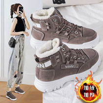 2021 autumn and winter new cotton shoes women's leather high-top Martins short tube plus velvet warm tide Korean version of Joker women's shoes