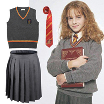 Harry Potter Hermione cosplay dress pleated A short skirt gray sweater vest vest vest V neck set