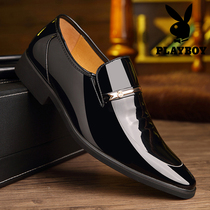 Playboy Mens Shoes Leather Hollow Breathable Pointed Business Dress Shoes Patent Leather Interior Increased Suits Wedding Shoes