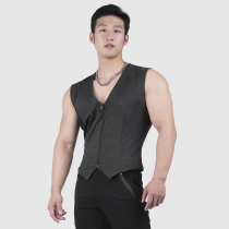 Muscle Meat Men Fitness Single Horse Chia Sports Casual Zipper Cardiovert Without Sleeveless T-shirt Running Training Roll Iron Basketball Kampa