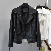 South Korea Real Leather Women's Fall Winter New Suit Collar Short Simple Wind Joker Black Skinny Long Sleeve Leather Jacket