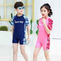 Student swimsuit Boy and girl Middle and large children split flat angle sunscreen swimsuit Boy and girl swimsuit Teen set