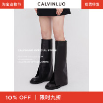 CALVINLUO square head pants high boots 2021FW autumn and winter new products Ren Min with the same fil white