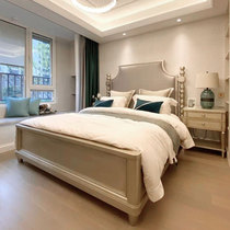 American solid wood double pillar wedding bed retro 1 8 m light lavish champagne gold master bedroom ART mory impression white wax wood