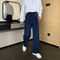 cuibuju 21aw Korean slim trousers mens straight tube loose casual hanging feeling Joker trousers mens belt