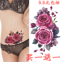 Rose tattoo sticker big picture Waterproof female long-lasting sexy belly Caesarean section scar cover close-fitting body painting photo