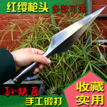 Sun blacksmith hand forged red tassel gun Tie gun head overlord gun spear cold weapon cold steel martial arts props end open blade