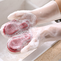 Kitchen washing gloves household waterproof anti-hot and heat insulating housework female working cleaning brush bowl rubber thick and durable type