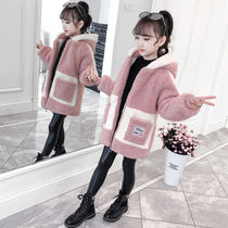 Girls winter lamb velvet cotton-padded velvet padded 2021 middle-aged childrens coat little girl cotton-padded jacket