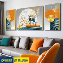 Modern light luxury living room decoration painting sofa background wall triptych mural Simple atmosphere Elk crystal porcelain hanging painting wall painting