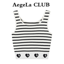 Peach Heart Letters Jacquard Striped Slim Knitted Vest Womens 2021 Early Autumn Sling Lap