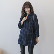 Pregnant women shirt spring plaid cotton top 2021 new spring and autumn fashion casual spring and autumn maternity shirt