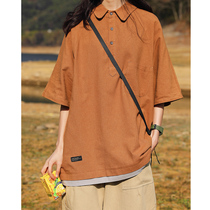 KOUEMGI empty taste polo shirt mens short-sleeved Port wind five-point sleeve t-shirt loose lapel half-sleeve T-shirt clothes