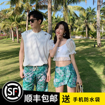 Swimming Retro swimsuit Couple swimsuit Vacation sweet photo mens swimming trunks girls are thin gathered ins