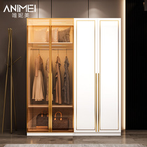 (new product)Light luxury wardrobe combination Small apartment glass large wardrobe Household modern simple bedroom childrens cabinet