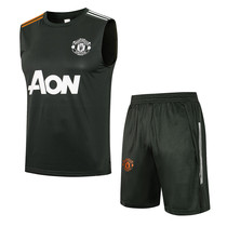 21-22 Manchester United football suit vest training team uniform military green sleeveless Thai jersey five-point pants suit men
