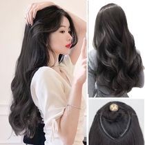 Wig woman long curly hair large wag net red and cute one-piece without mark U type long hair straight natural pick up wig piece