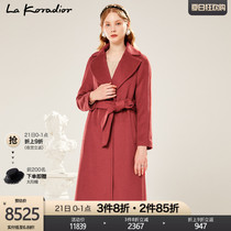La Koradior La Koradior Long sleeve suit collar coat Womens slim lace-up wool coat 2021 Spring new
