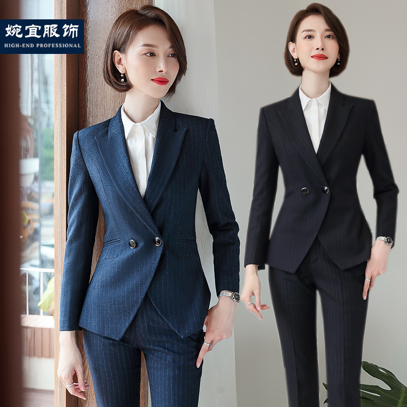 Striped suit women autumn and winter 2020 fashion Korean version temperament suit high-end positive workwear professional suit workwear