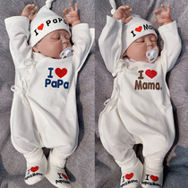 (A pack of 2 pieces) Spring and Autumn New Newborn I love Mom and Dad Butterfly Clothing Cotton One-piece