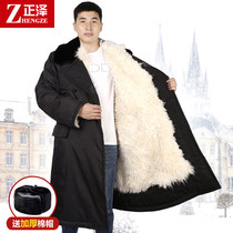 Winter sheepskin army coat mens fur one thickened real wool warm long windproof and cold duty cotton coat