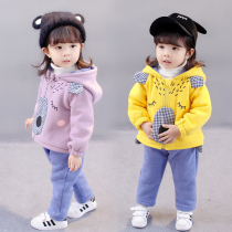 2021 New 4 plus velvet thickened 3 sets 1-6 years old cartoon sweater warm two-piece set 5 fashionable 0 cute clothes 2