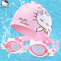 Hello Kitty children swimming goggles Girls HD waterproof anti fog baby swimming glasses Diving goggles Swimming cap equipment