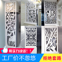  European-style modern living room screen entrance lattice partition hollow carved board ceiling TV background wall wood carving