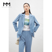Mall Tongan MM Lemon 2022 Spring New Sky Silk Wool Foggy Blue Suit Jacket Woman 5D2210661