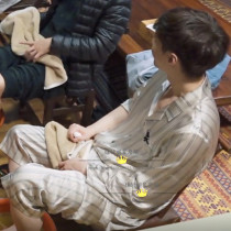 Zhang Yixing the same pajamas female 2021 new spring and summer ice silk senior sense striped male couple home clothes Yang Zi
