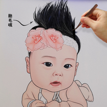 Baby fetal hair painting fetal hair souvenir diy homemade fetal hair painting customized generation stickers 100 days a year old souvenir gift