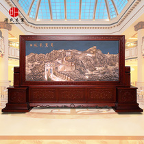 Chinese hall Log carved screen Company unit Hotel living room door Solid wood partition Custom seat screen Great Wall