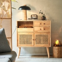 Modern minimalist living room wall solid wood rattan lockers Japanese home double door with drawer ash wood side cabinet