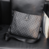 Hong Kong Tide brand leather shoulder shoulder bag mens fashion casual mens bag business cowhide leather large capacity horizontal briefcase