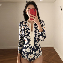 South Korea diving suit women's holiday net red sunscreen long sleeve swimsuit women's zipper printing slim quick-drying surfing jellyfish suit