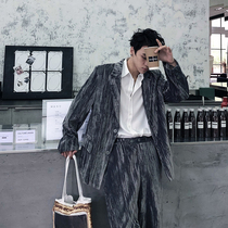 (Love to wear) do not crash shirt gray green suit velvet texture suit suit suit men loose Ruffian handsome tide flow