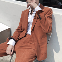 ICHULB loves to wear corduroy texture retro suit suit suit male British slim suit tide fashion Senior