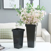 Black Square Plastic Flower Barrel Large Number Floor Flower Shop Flowers Bucket Living-room Fresh Cut Flower Flower Arrangement Bucket Home Wake Bucket